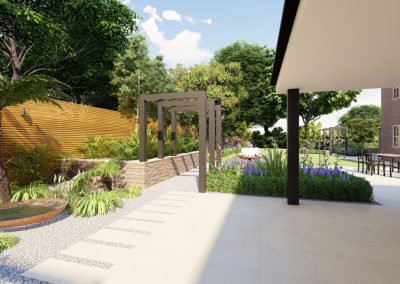 Computer render of garden and patio space